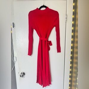 Vintage Long Sleeve Red Dress